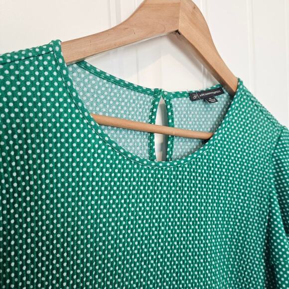 Adrianna Papell Blouse Womens Size Medium Green Polka Dot Ruffle Sleeve Classic - Picture 4 of 10